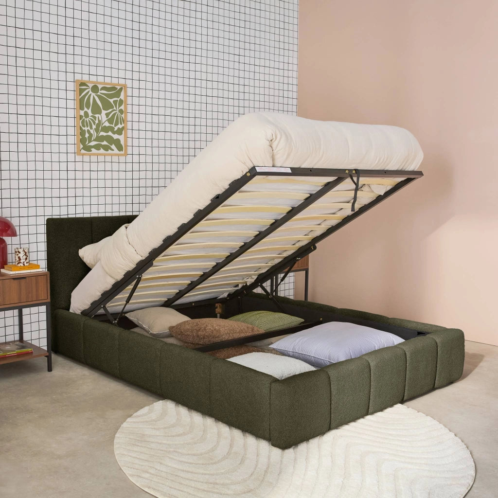 Struttura letto con contenitore e testiera 140cmx190cm, imbottita
