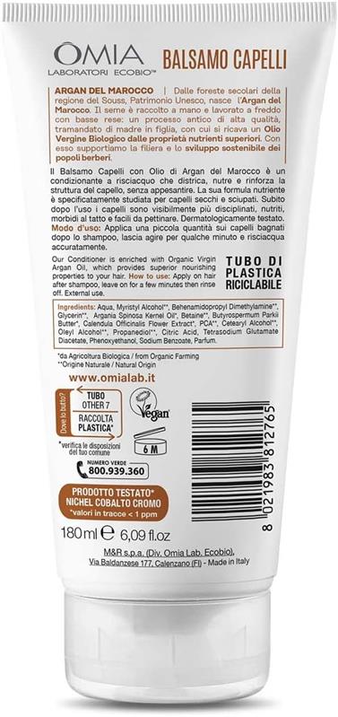 OMIA BALSAMO CAPELLI ECO BIO CON OLIO DI ARGAN DEL MAROCCO PER CAPELLI SECCHI NUTRIENTE E RISTRUTTURANTE DA 180 ML