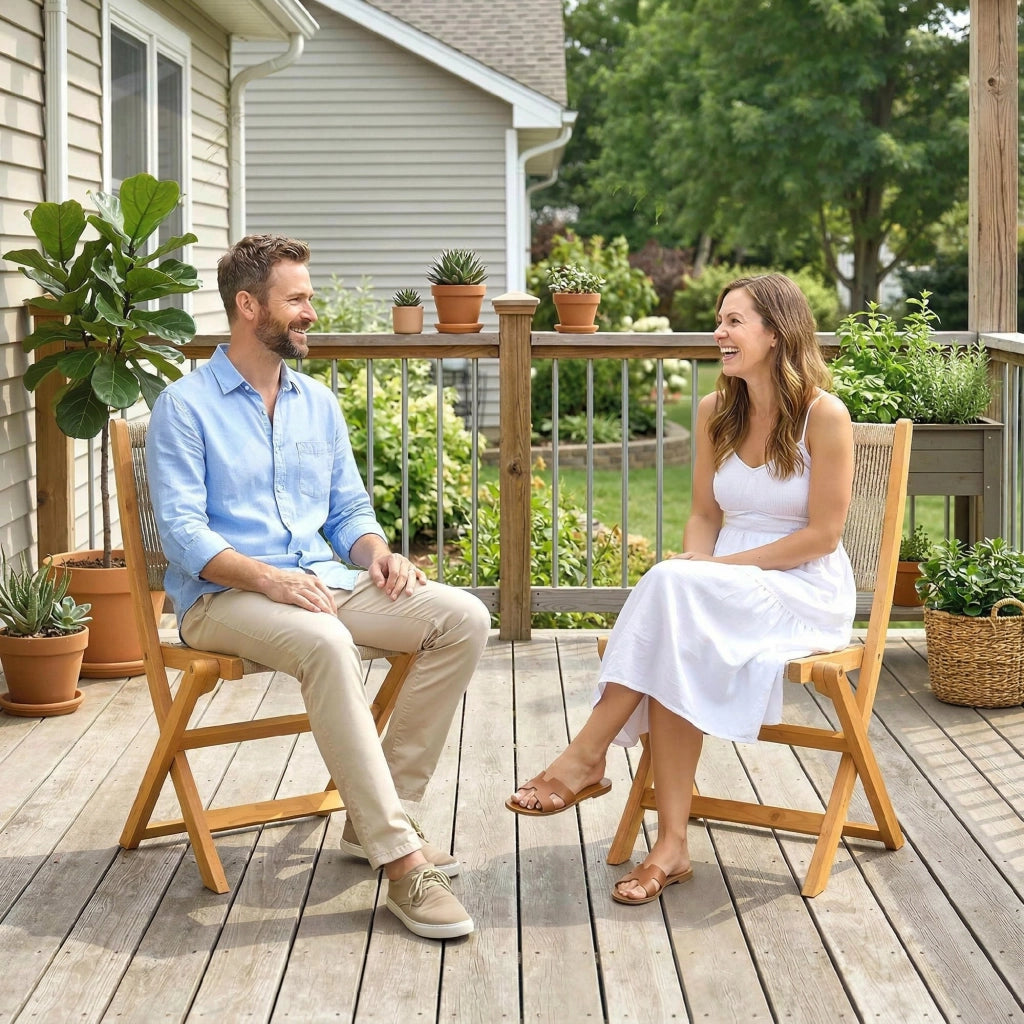 Sedia pieghevole da giardino ¨C zephmum ¨C Rattan PE e legno acacia, beige