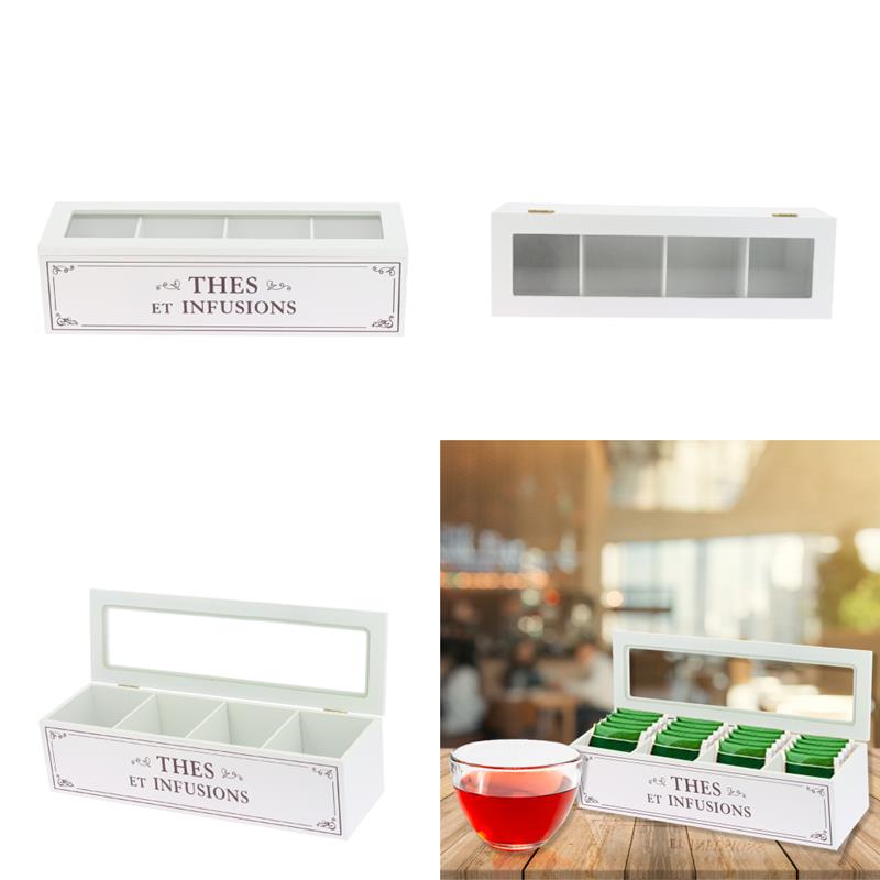 SCATOLA PER TÈ RETTANGOLARE, BIANCO, 4 SCOMPARTI 33X10X9 CM