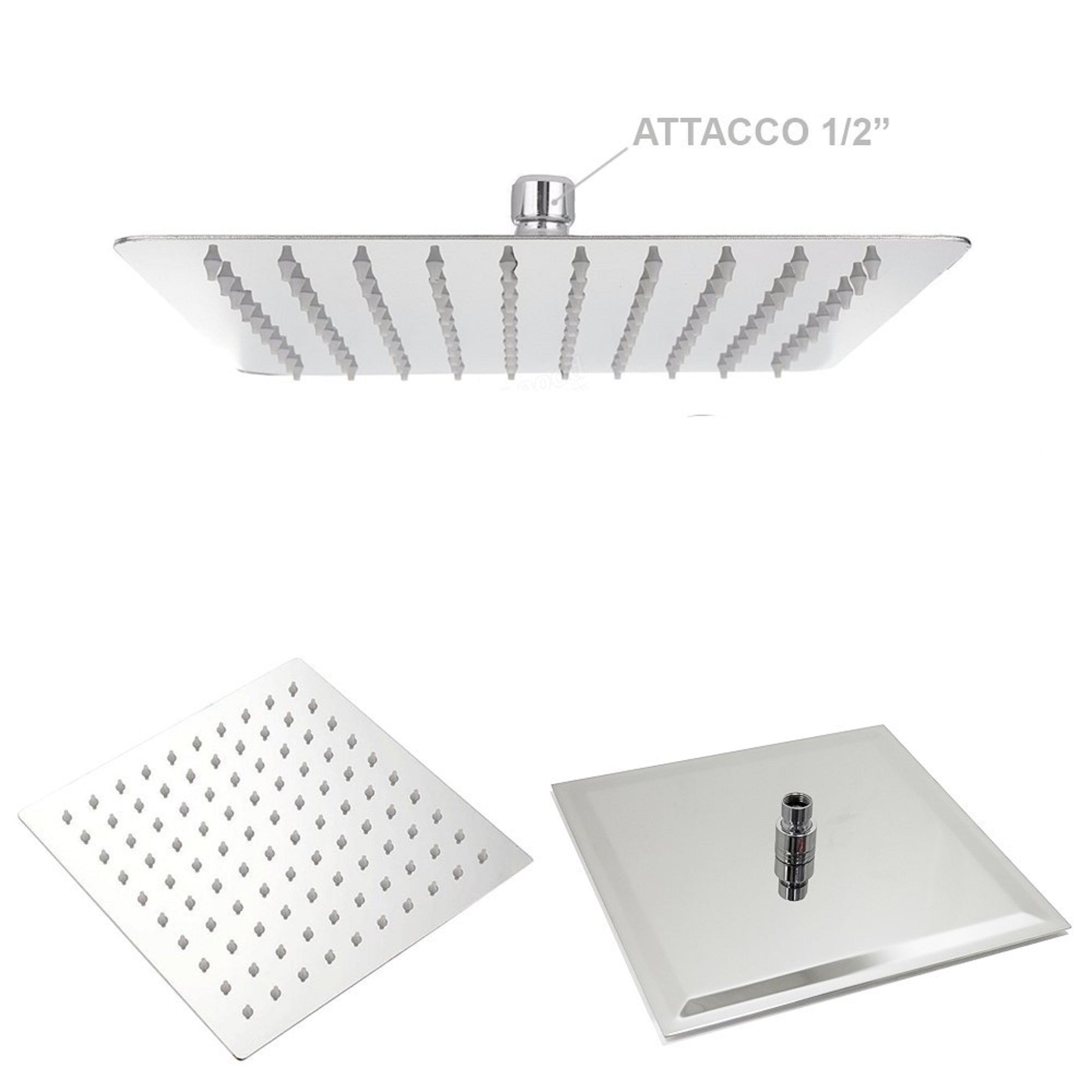 Soffione Doccia Quadro Quadrato Colore Acciaio Cromato Effetto Pioggia Sottile 10cmX10cm