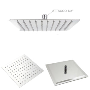 Soffione Doccia Quadro Quadrato Colore Acciaio Cromato Effetto Pioggia Sottile 10cmX10cm