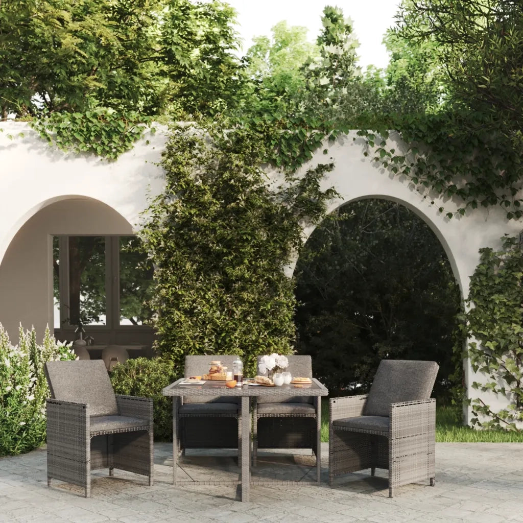 Set da Pranzo da Giardino 5 pz con Cuscini in Polyrattan Grigio 3095509