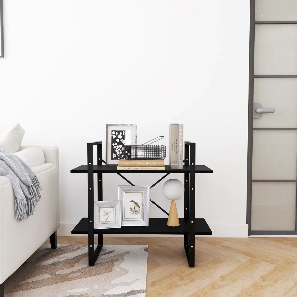 Libreria a 2 Ripiani Nera 80x30x70 cm in Massello di Pino 806456