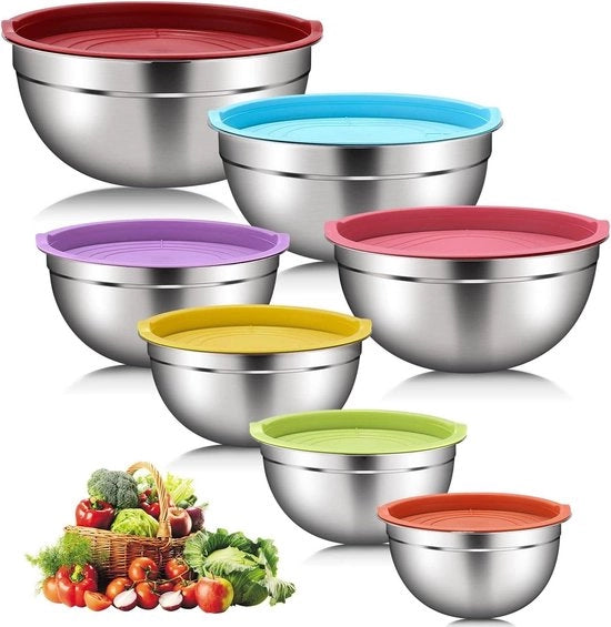 Set di Ciotole in Acciaio Inossidabile 7 pezzi - Ciotola per Mescolare in Acciaio Inossidabile con Maniglia Alta - Set di Ciotole per Cucina