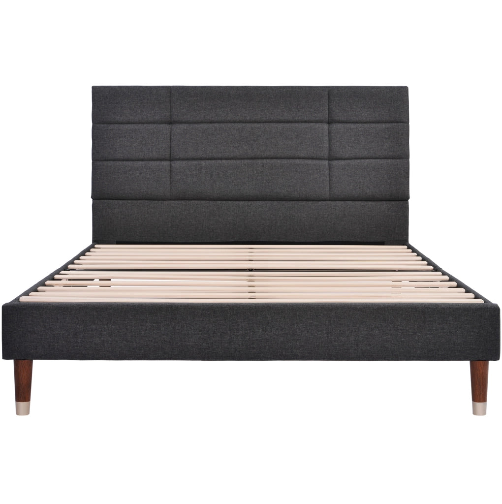 Letto imbottito 140x200 cm con testiera e rete a doghe, grigio