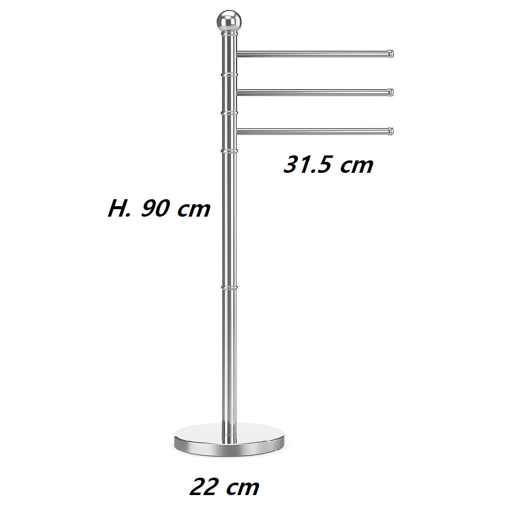 Piantana da Bagno Porta Asciugamani, Acciaio Smaltato Base Tonda 3 Braccia Cromo