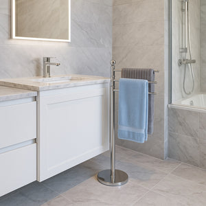 Piantana da Bagno Porta Asciugamani, Acciaio Smaltato Base Tonda 3 Braccia Cromo