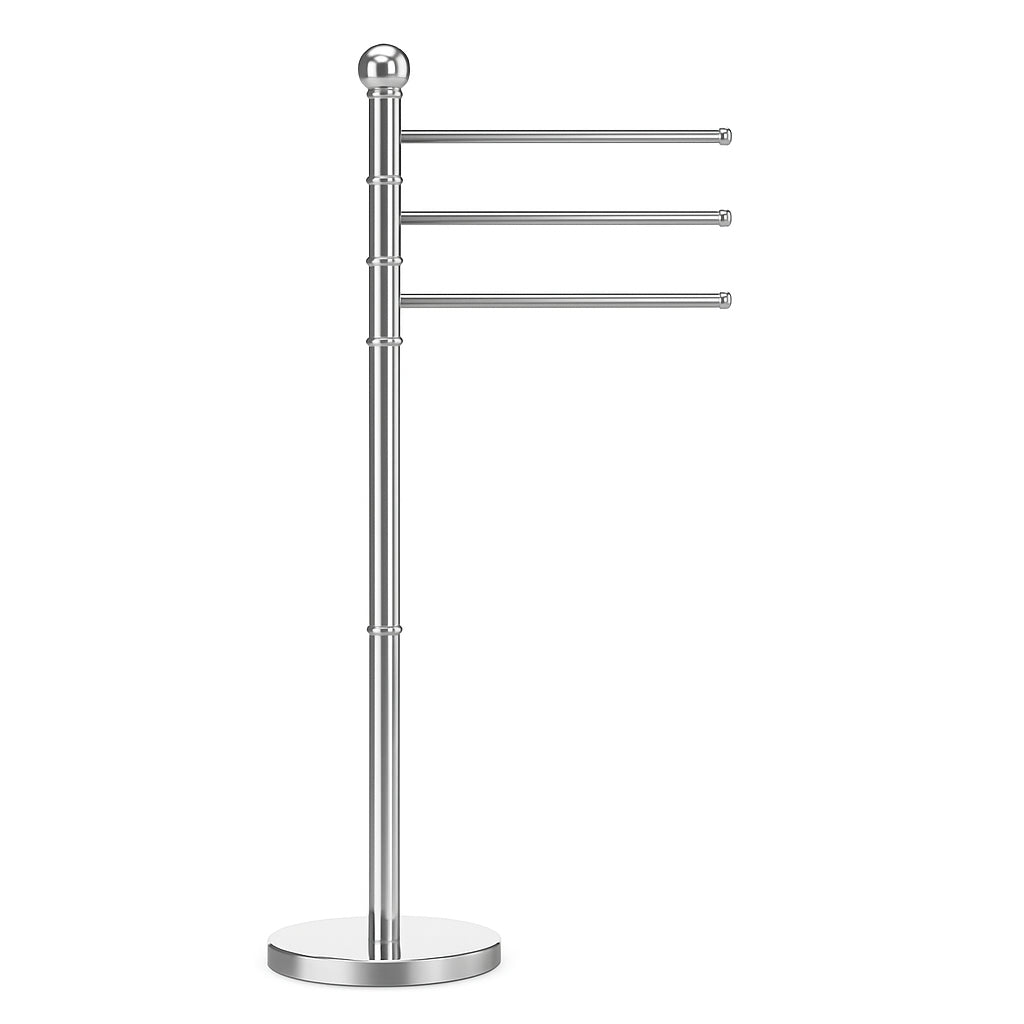 Piantana da Bagno Porta Asciugamani, Acciaio Smaltato Base Tonda 3 Braccia Cromo