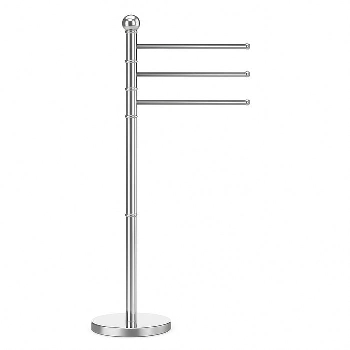 Piantana da Bagno Porta Asciugamani, Acciaio Smaltato Base Tonda 3 Braccia Cromo