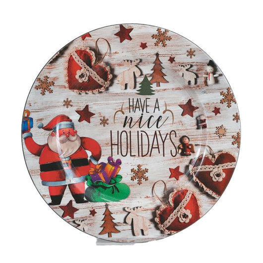 MAURY'S PIATTO DI NATALE TONDO IN PLASTICA CON DECORAZIONI NATALIZIE STILE SHABBY   Ø 33 CM