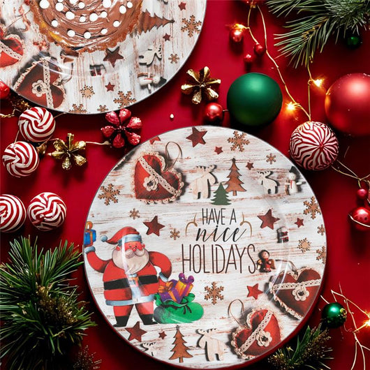 MAURY'S SET 6PZ PIATTO DI NATALE TONDO IN PLASTICA CON DECORAZIONI NATALIZIE STILE SHABBY   Ø 33 CM