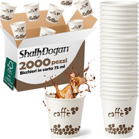 2000 Bicchierini da Caffè Monouso Decoro Coffee Time Bicchieri 75ml Usa e Getta