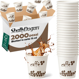 2000 Bicchierini da Caffè Monouso Decoro Coffee Time Bicchieri 75ml Usa e Getta