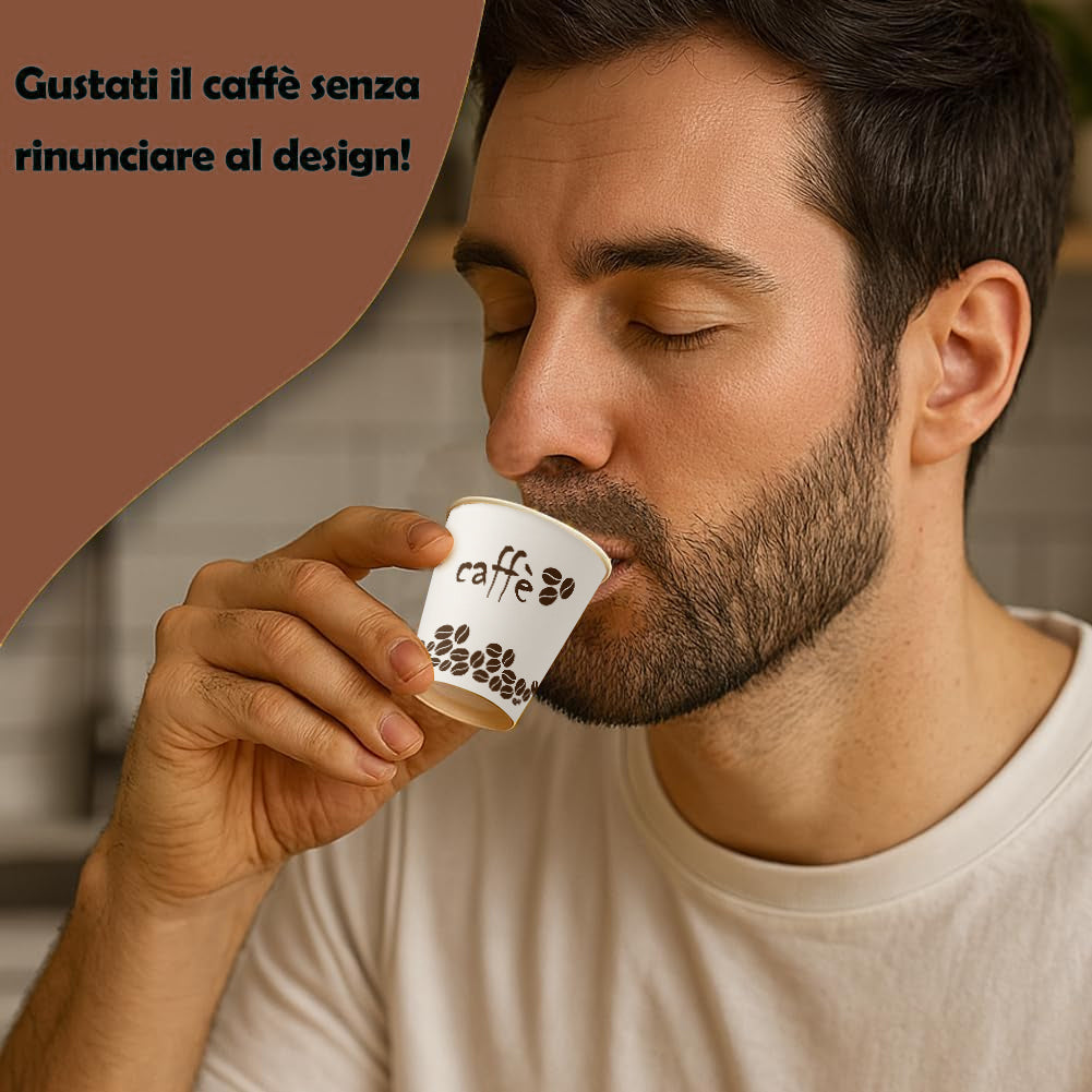 2000 Bicchierini da Caffè Monouso Decoro Coffee Time Bicchieri 75ml Usa e Getta