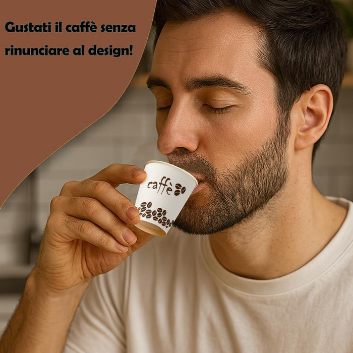 2000 Bicchierini da Caffè Monouso Decoro Coffee Time Bicchieri 75ml Usa e Getta