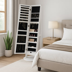 Specchiera Portagioie Bianca 37x159.5 cm Armadietto Portagioielli con Anta Apribile