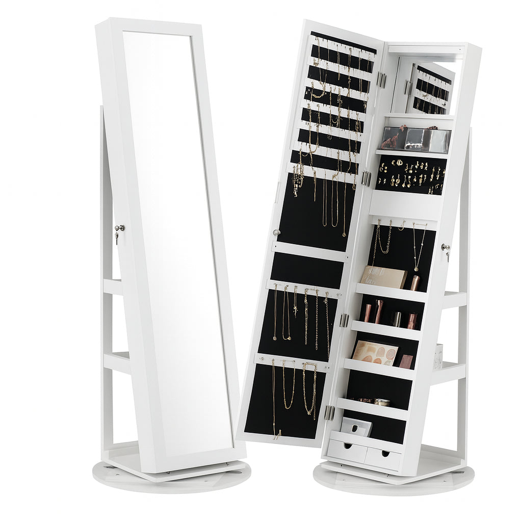 Specchiera Portagioie Bianca 37x159.5 cm Armadietto Portagioielli con Anta Apribile