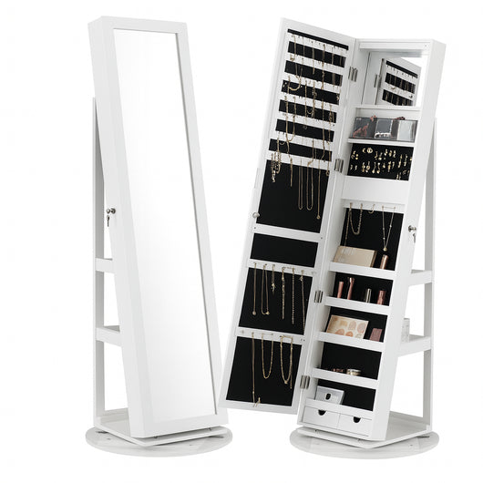 Specchiera Portagioie Bianca 37x159.5 cm Armadietto Portagioielli con Anta Apribile