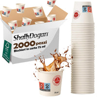 2000 Bicchierini da Caffè Monouso Capacità 75ml Tazzina in Carta Usa e Getta
