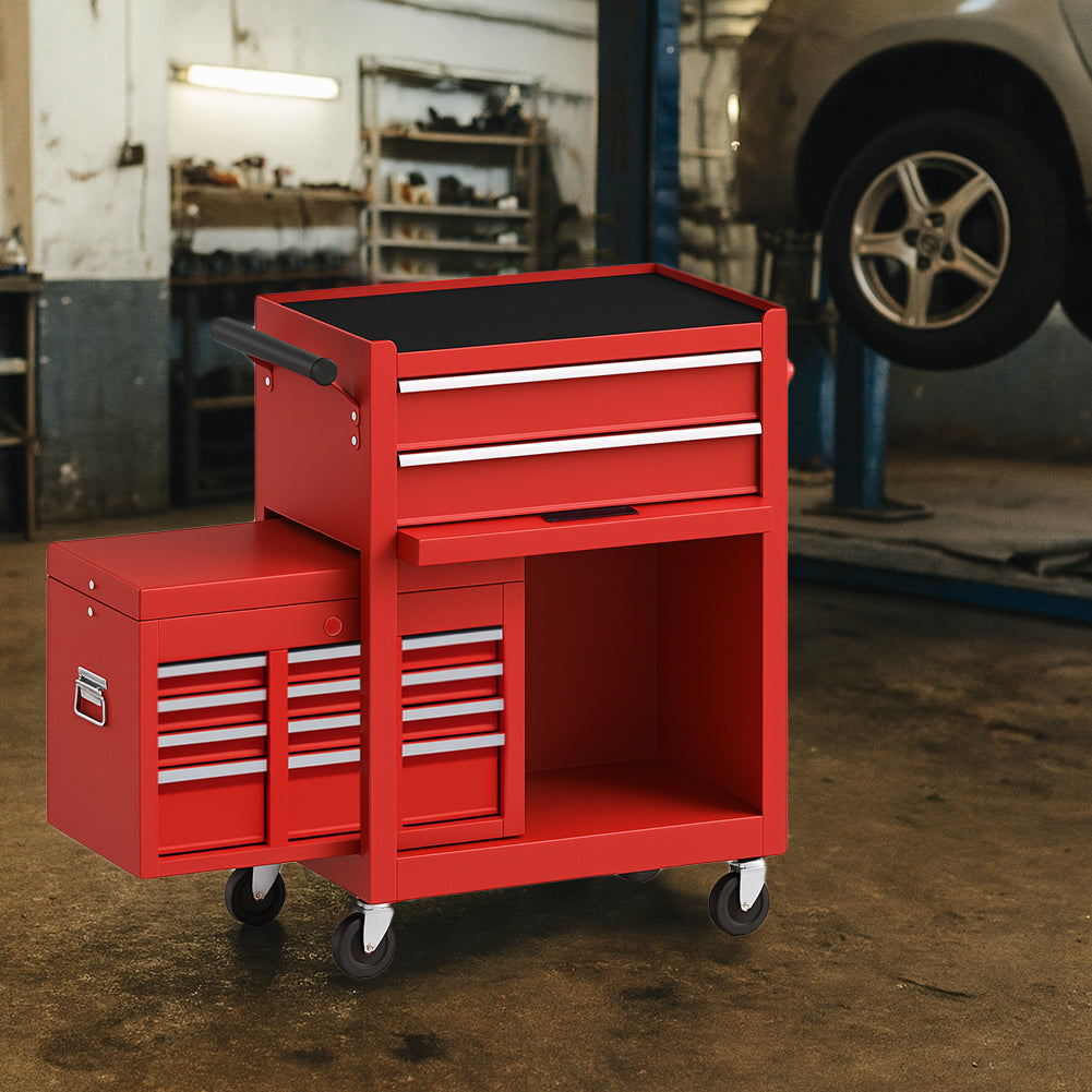Carrello Portautensili 2in1 8 Cassetti Mobiletto Staccabile per Garage e Officina Rosso