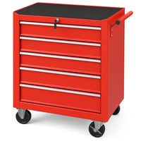 Carrello Portautensili 5 Cassetti Mobiletto con 4 Ruote Maniglia per Garage Officina Rosso