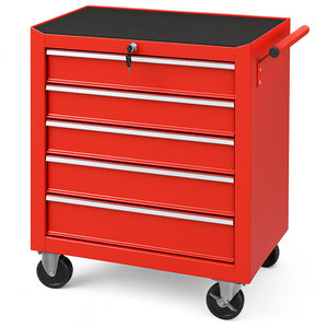 Carrello Portautensili 5 Cassetti Mobiletto con 4 Ruote Maniglia per Garage Officina Rosso