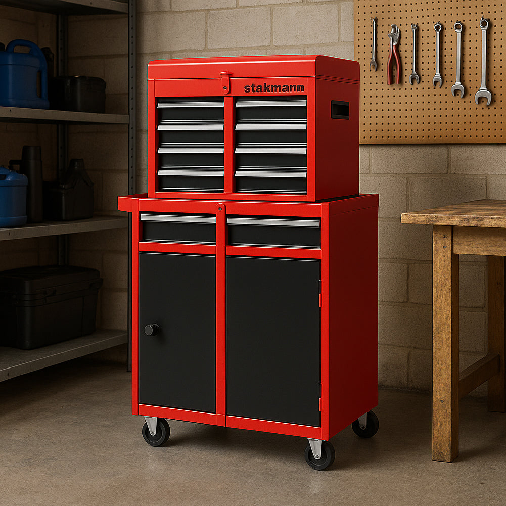 Carrello Portautensili 2in1 5 Cassetti Mobiletto Staccabile per Garage e Officina Rosso