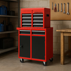 Carrello Portautensili 2in1 5 Cassetti Mobiletto Staccabile per Garage e Officina Rosso