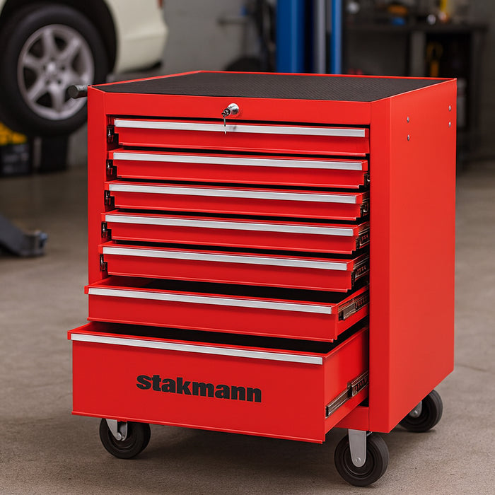 Carrello Portautensili 7 Cassetti Mobiletto con 4 Ruote Maniglia per Garage Officina Rosso