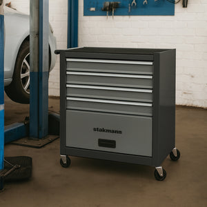 Carrello Portautensili in Acciaio con 4 Cassetti e Vano Porta Attrezzi per Officina Grigio