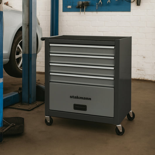 Carrello Portautensili in Acciaio con 4 Cassetti e Vano Porta Attrezzi per Officina Grigio