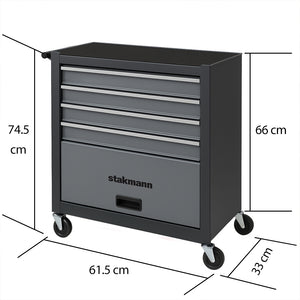 Carrello Portautensili in Acciaio con 4 Cassetti e Vano Porta Attrezzi per Officina Grigio