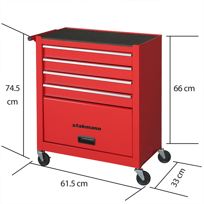 Carrello Portautensili in Acciaio con 4 Cassetti e Vano Porta Attrezzi per Officina Rosso