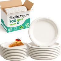 700 Piatti Dessert in Polpa Cellulosa Piattini 100% Biodegradabili Monouso 18cm