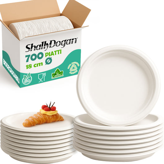 700 Piatti Dessert in Polpa Cellulosa Piattini 100% Biodegradabili Monouso 18cm
