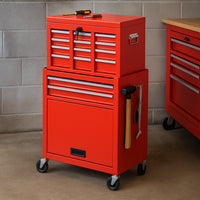 Carrello Portautensili 2in1 8 Cassetti Mobiletto Staccabile per Garage e Officina Rosso
