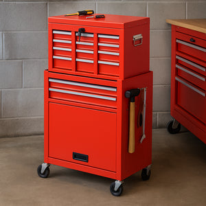 Carrello Portautensili 2in1 8 Cassetti Mobiletto Staccabile per Garage e Officina Rosso