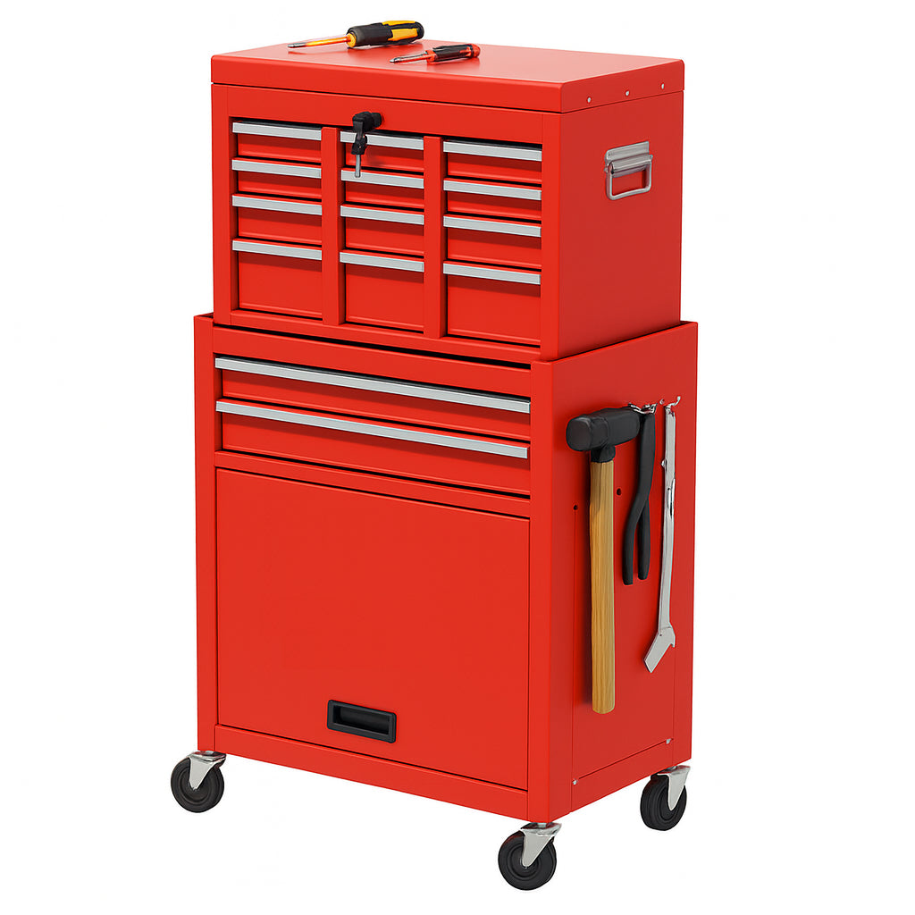 Carrello Portautensili 2in1 8 Cassetti Mobiletto Staccabile per Garage e Officina Rosso