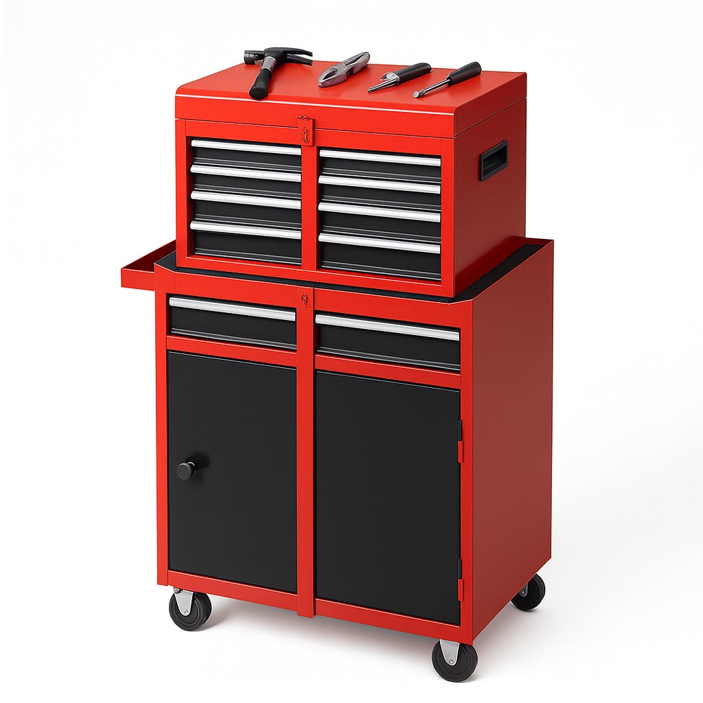 Carrello Portautensili 2in1 5 Cassetti Mobiletto Staccabile per Garage e Officina Rosso