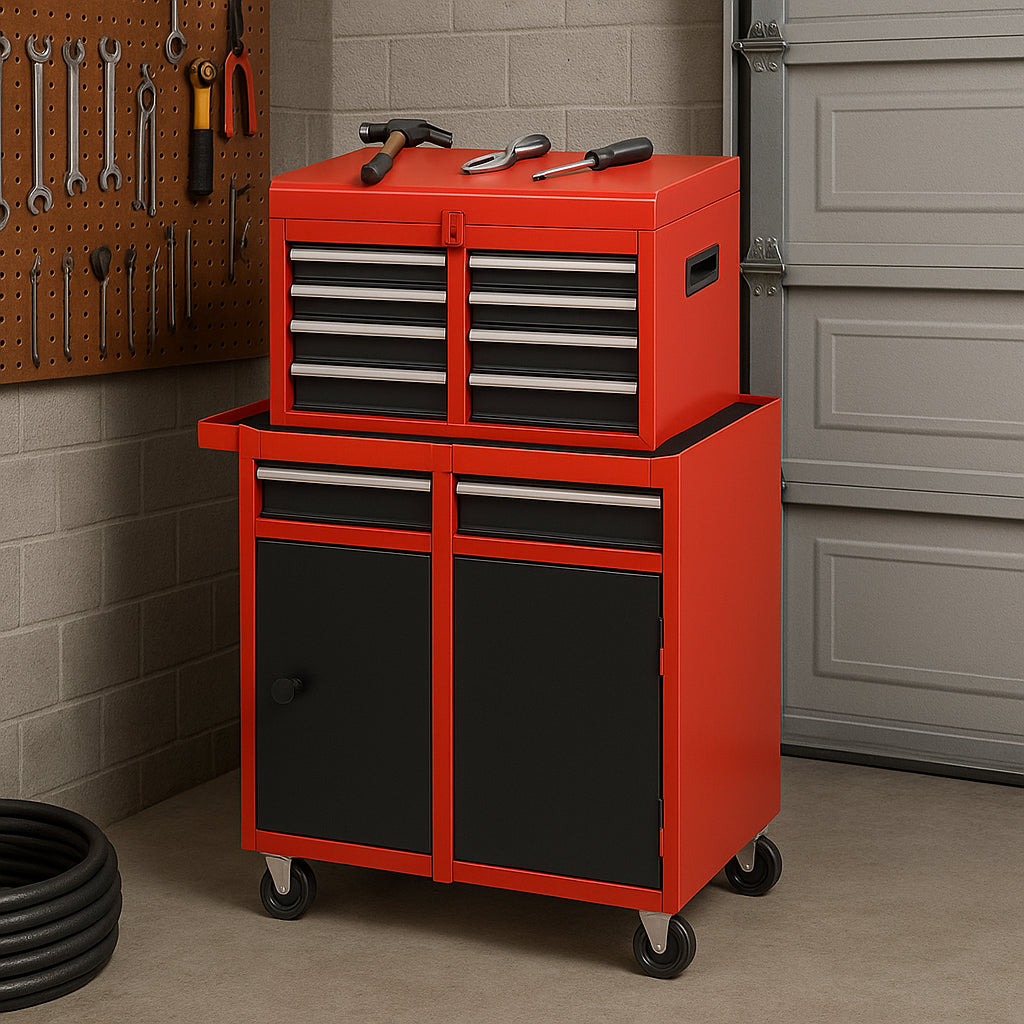 Carrello Portautensili 2in1 5 Cassetti Mobiletto Staccabile per Garage e Officina Rosso