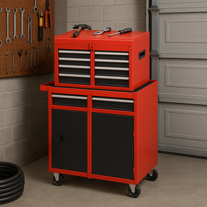Carrello Portautensili 2in1 5 Cassetti Mobiletto Staccabile per Garage e Officina Rosso