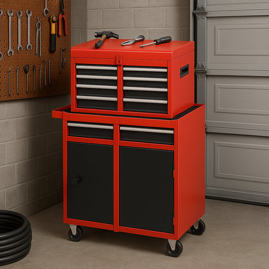 Carrello Portautensili 2in1 5 Cassetti Mobiletto Staccabile per Garage e Officina Rosso