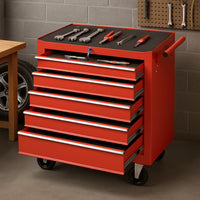Carrello Portautensili 5 Cassetti Mobiletto con 4 Ruote Maniglia per Garage Officina Rosso
