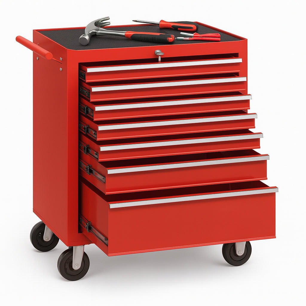 Carrello Portautensili 7 Cassetti Mobiletto con 4 Ruote Maniglia per Garage Officina Rosso