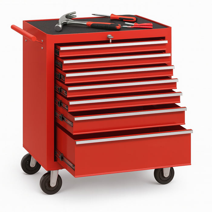 Carrello Portautensili 7 Cassetti Mobiletto con 4 Ruote Maniglia per Garage Officina Rosso