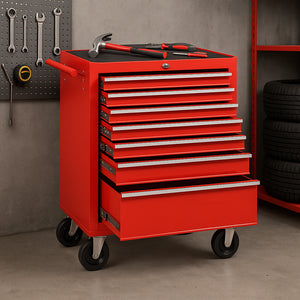 Carrello Portautensili 7 Cassetti Mobiletto con 4 Ruote Maniglia per Garage Officina Rosso