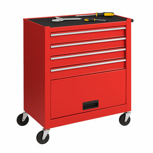 Carrello Portautensili in Acciaio con 4 Cassetti e Vano Porta Attrezzi per Officina Rosso