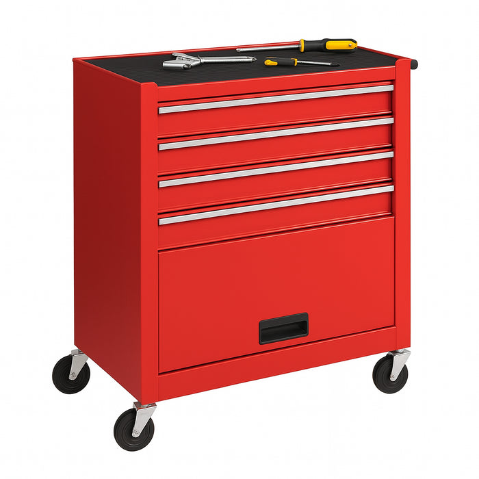 Carrello Portautensili in Acciaio con 4 Cassetti e Vano Porta Attrezzi per Officina Rosso