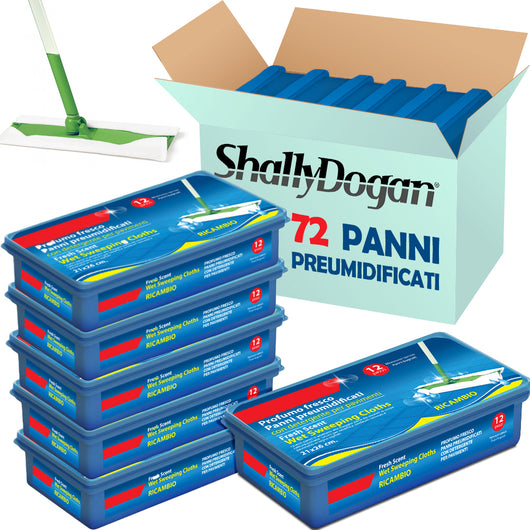 Box 72 Panni Umidi in PVC Preumidificati MOP Detergente Profumo Fresco 21x26cm